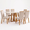 Ver imagem 2 de Conjunto Sala de Jantar Mesa Lisa 160cm Tampo MDF Vidro Canto Reto e 6 Cadeiras Tainá