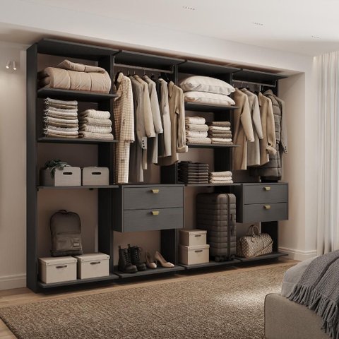 Guarda-Roupas Closet Modulado Alasca Duo 240cm 4 Peças com 4 Gavetas e Cabideiros Preto Touch