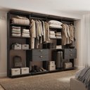 Ver imagem 1 de Guarda-Roupas Closet Modulado Alasca Duo 240cm 4 Peças com 4 Gavetas e Cabideiros Preto Touch