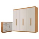 Ver imagem 1 de Guarda Roupa Casal Evidence Plus 6 Portas com Cômoda Sapateira Genova Plus 4 Gavetas Cinamomo Areia