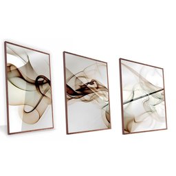 Kit Quadro Abstrato Marrom Canvas com Vidro Tamanho-moldura 40x30 Baixa Cor Madeira - 1