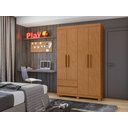 Ver imagem 7 de Guarda-roupas Solteiro 4 Portas 2 Gavetas sem Espelho com Pés Zeus - Lopas Amendoa Clean