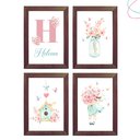 Ver imagem 1 de Kit 4 Quadros Decorativos Menina Aquarela Passarinho Flor:tabaco