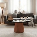 Ver imagem 1 de Mesa de Centro Base Cone Envernizada Redondo MDF Madeira 80cm Preto
