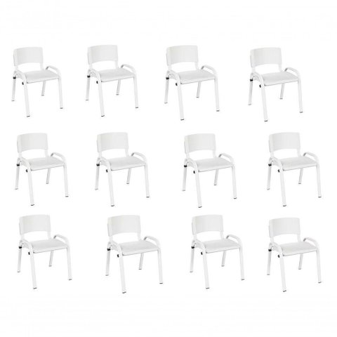 Kit 12 Cadeira Iso Infantil Creche, Base Branco Branco