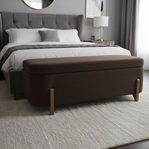 Banco Baú Organizador Estofado Orgânico Milão Peseira 1,40 Bouclê Marrom - Montanari's Decor