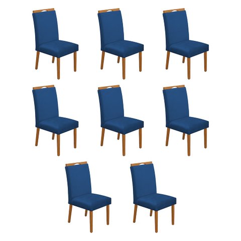 Kit 8 Cadeiras de Jantar Madeira Maciça Cerejeira Premium Heloísa Veludo Azul