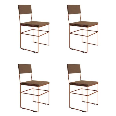 Kit 4 Cadeiras de Jantar Industrial Estofadas Veludo Marrom Base Cobre Vitoria Marrom