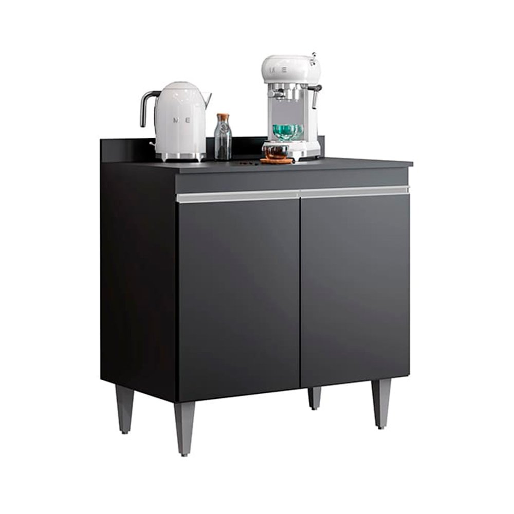 Balcão Cozinha Preto 80cm 2 Portas - Vallisa Decor - 2