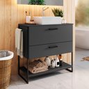 Ver imagem 2 de Gabinete para Banheiro com Porta Basculante e Cuba 80 Cm Cor:preto com Grafite