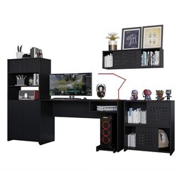 Conjunto Gamer Pixel Armário Alto e Baixo, Nicho Suspenso e Mesa para Computador Preto - Pr Móveis - 1