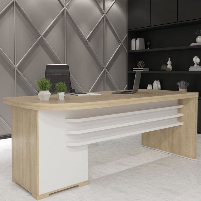 Mesa para Escritório Tamburato 4 Gavetas Carvalho/branco - Artany Móveis