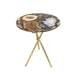 Mesa Pedras Ágatas com Resina e Tripé Dourado 30Cm Circunferência - 1
