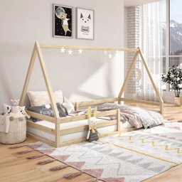 Cama Montessoriana Madeira Maciça Casa Estrado Sila Natural - 1