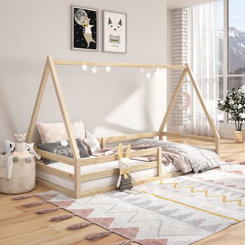 Cama Montessoriana Madeira Maciça Casa Estrado Sila Natural Idimex