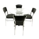 Ver imagem 2 de Jogo de Mesa Eloá com Vidro Redondo + 4 Cadeiras com Reforço Cromadas Assento Confortável Grosso e e