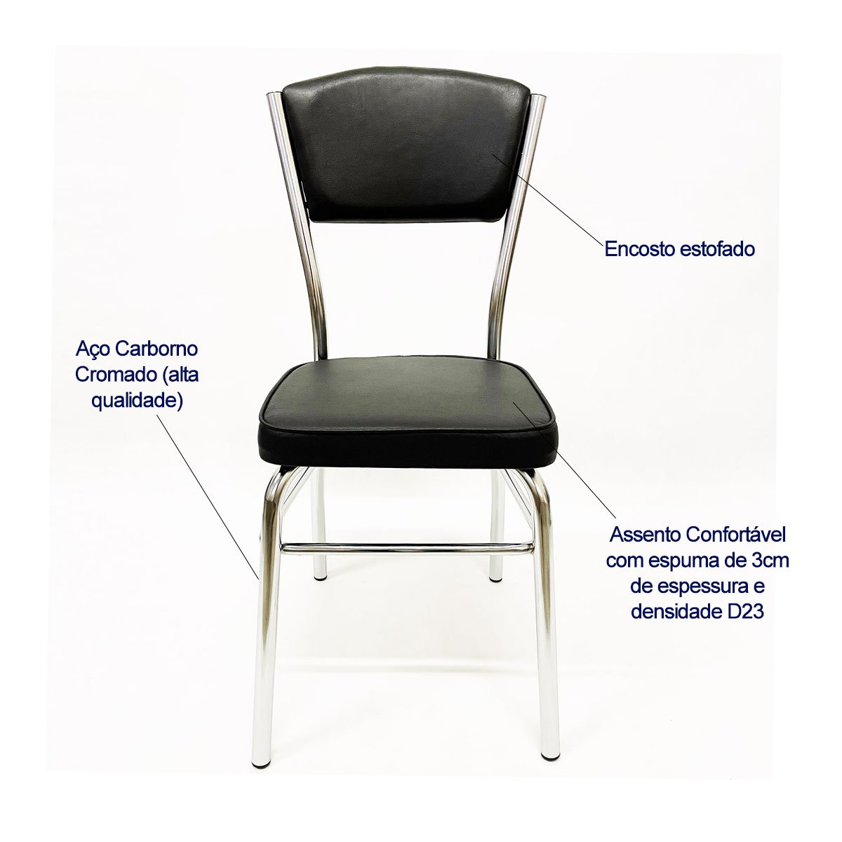 Jogo de Mesa Eloá com Vidro Redondo + 4 Cadeiras com Reforço Cromadas Assento Confortável Grosso e e - 3