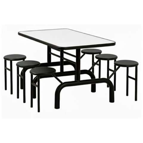 Mesa para Refeitório Escamoteável 06 Lugares MDP Branco de 25 mm - Assento Preto - 50604