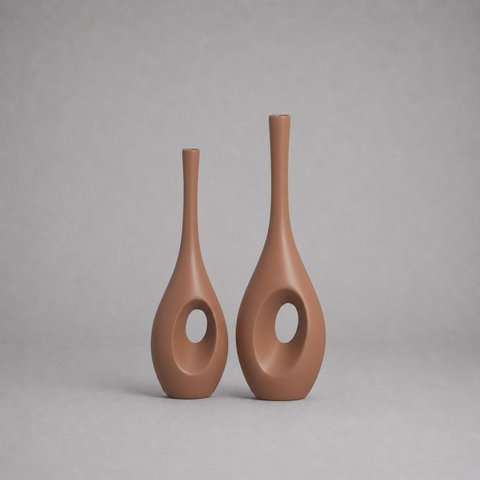 Dupla de Garrafas Arabella Vaso Decorativo de Cerâmica para Sala e Mesa Mocha Mousse