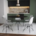 Ver imagem 1 de Mesa Jantar Redonda 110cm Preta Clips 3 Pés com 5 Cadeiras Eames Eiffel Brancas Ferro Preto