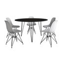 Ver imagem 2 de Mesa Jantar Redonda 110cm Preta Clips 3 Pés com 5 Cadeiras Eames Eiffel Brancas Ferro Preto