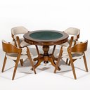 Ver imagem 1 de Mesa de Jogos Redonda 140cm New Orleans M04 com 04 Cadeiras Estofadas Suran Linho Bege - Lyam Decor