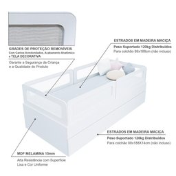 Bicama Solteiro Mdf Branco com 04 Grades e Cabeceira Telinha Anatômica Mobilistore - 4