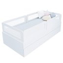 Ver imagem 2 de Bicama Solteiro Mdf Branco com 04 Grades e Cabeceira Telinha Anatômica Mobilistore