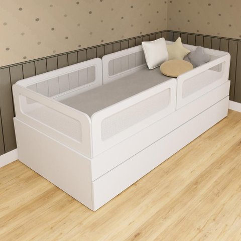 Bicama Solteiro Mdf Branco com 04 Grades e Cabeceira Telinha Anatômica Mobilistore