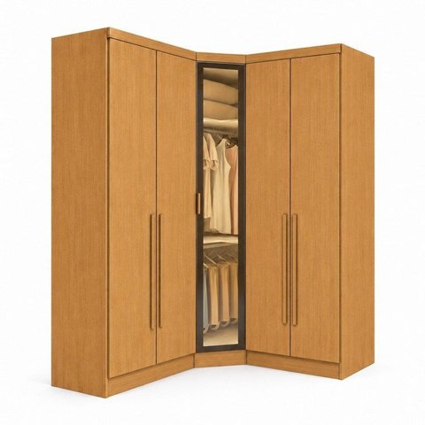 Guarda-Roupa Modulado de Canto Oblíquo Reflecta com LED 5 Portas 6 Gavetas 100% MDF Cairo