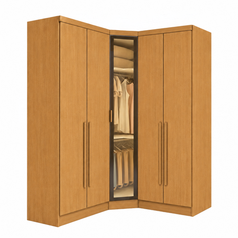 Guarda-Roupa Modulado de Canto Oblíquo Reflecta com LED 5 Portas 6 Gavetas 100% MDF Cairo