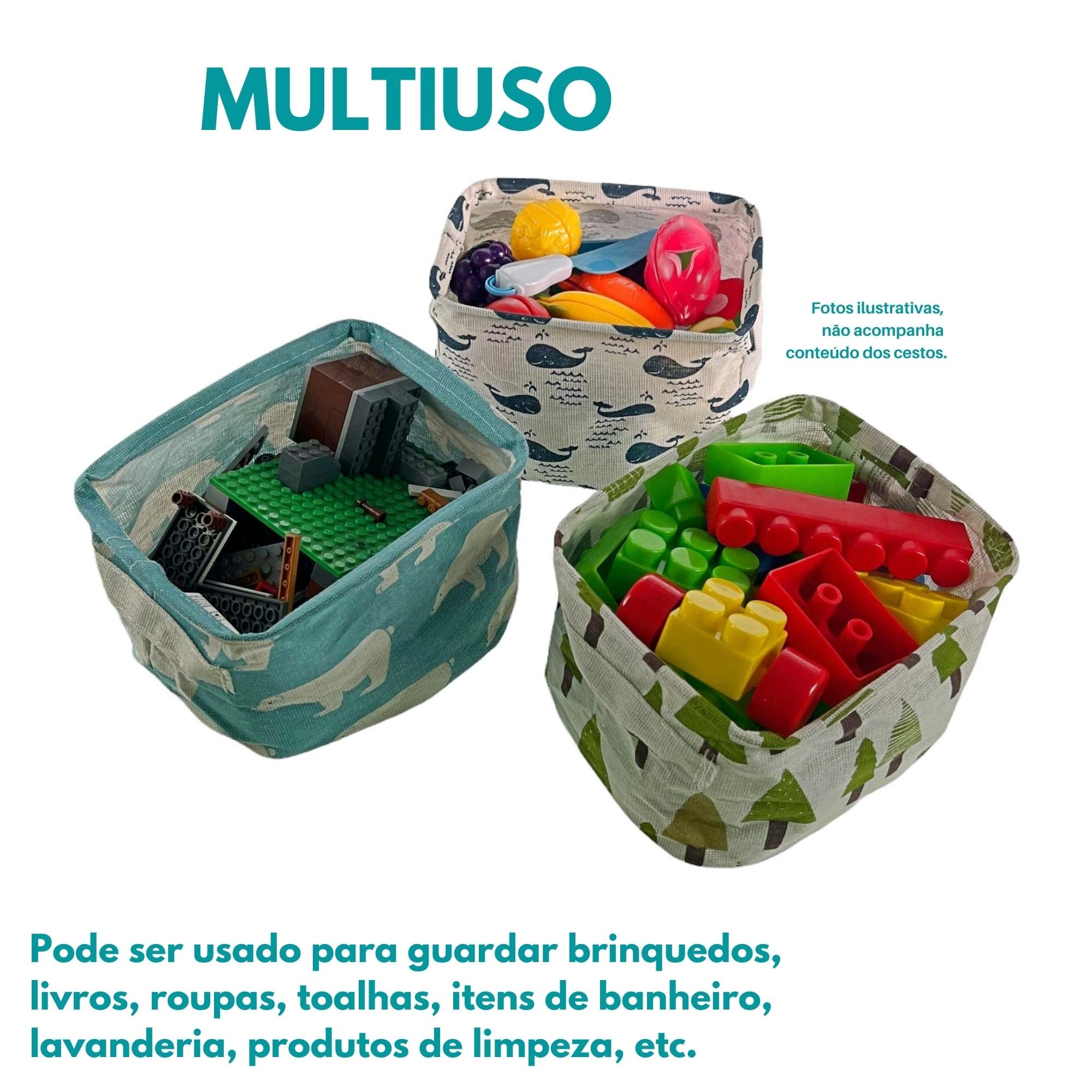 Kit 3 Cesto Organizador Infantil Pequeno Cesta Decorativa Tecido Dobrável Porta Objetos Árvore - 5