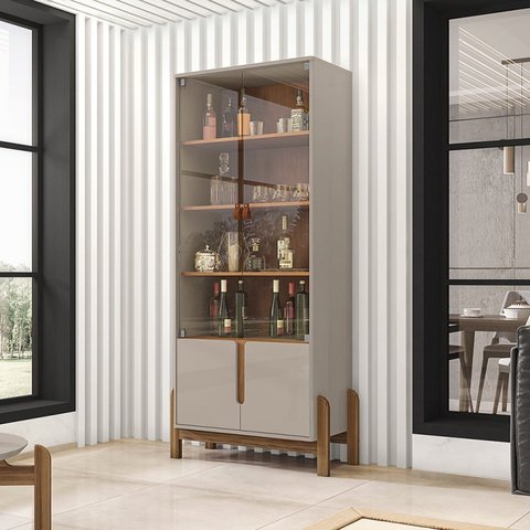 Cristaleira 4 Portas Vidro MDF Off White Cedro 83cm Lizz