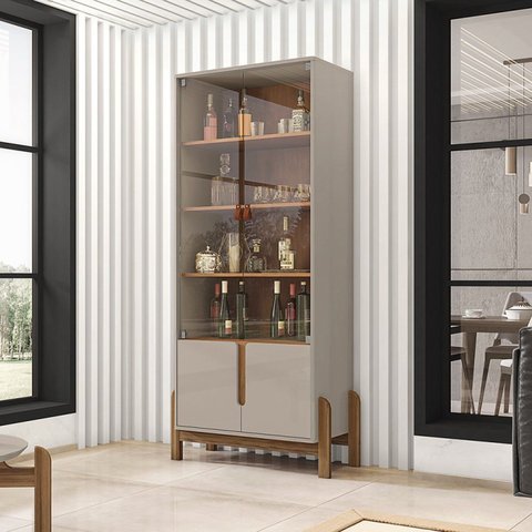Cristaleira 4 Portas Vidro MDF Off White Cedro 83cm Lizz