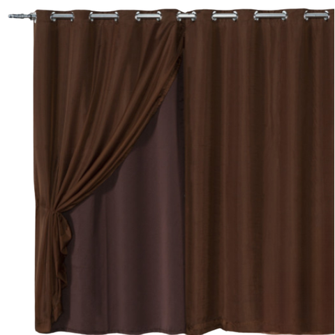 Cortina Blackout com voil 5,00x2,50 Para Trilho Duplo:Marrom-escuro