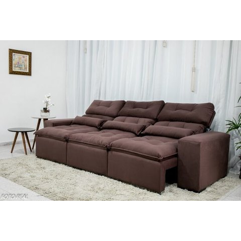 Sofá Retrátil e Reclinável 2,10m C/ 03 Módulos em Tecido Suede Marrom