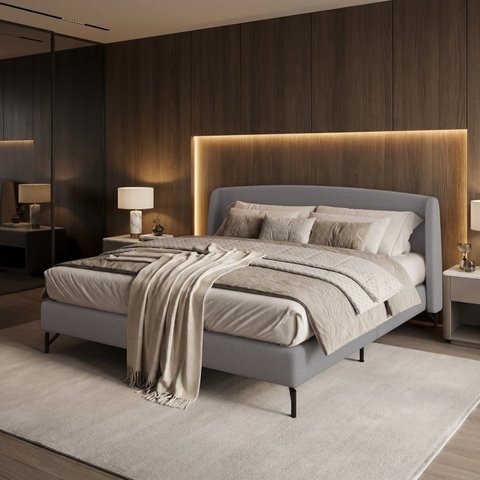 Cama Estofada Casal com Estrutura Reforçada e Design Moderno Florença Cinza