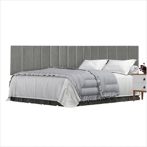 Conj Cabeceira Casal Ripada Estofada 1.40 Suede Cinza