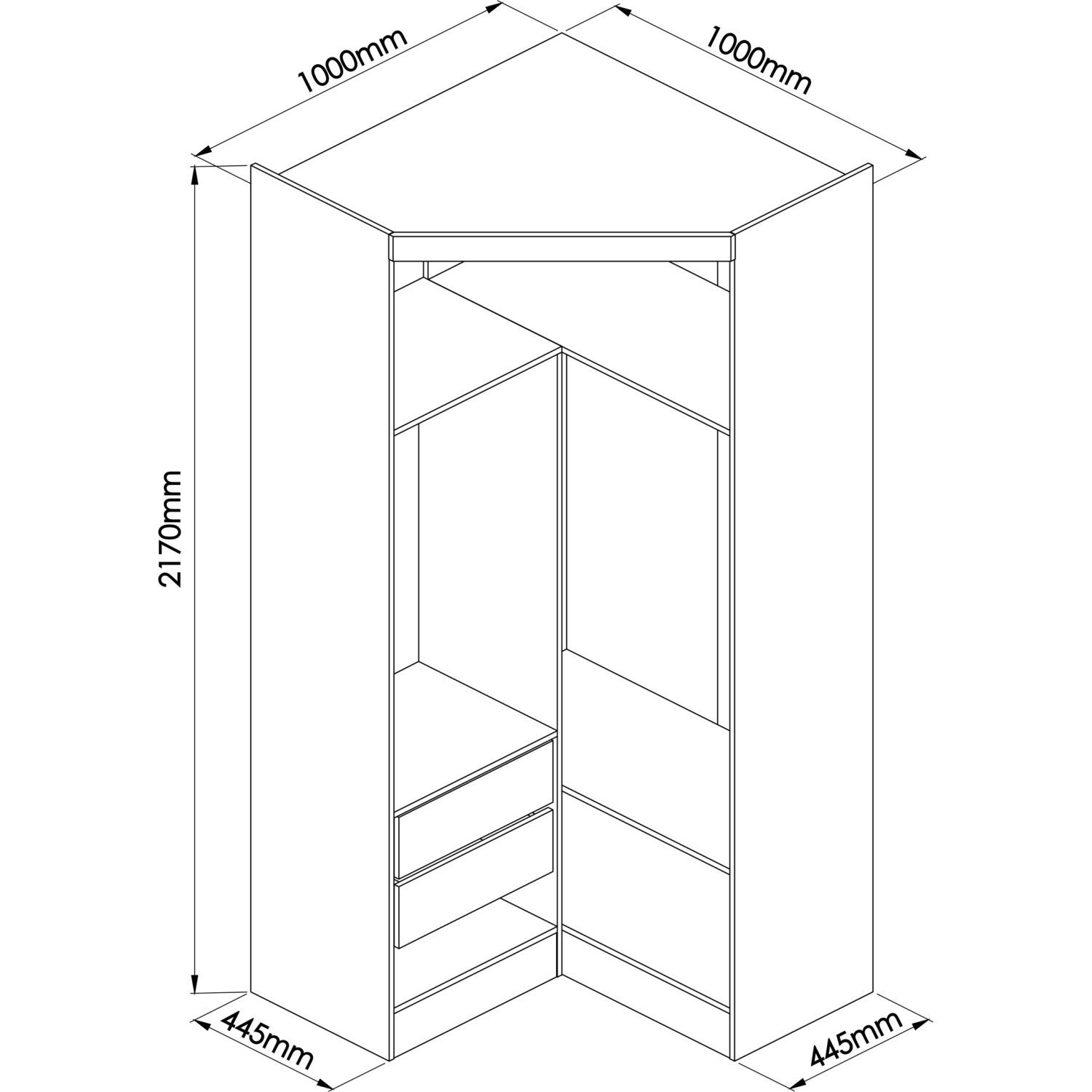 Guarda Roupa Modulado de Canto 2 Portas 2 Gavetas Closet Infinity  - 4