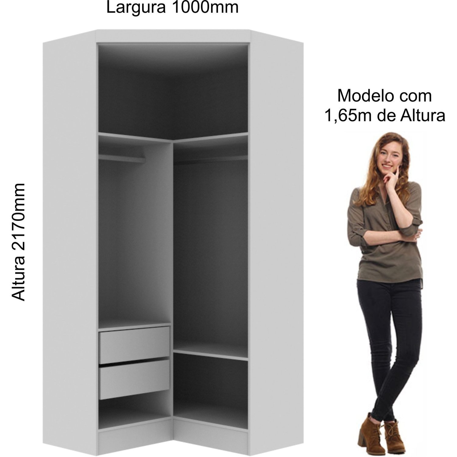 Guarda Roupa Modulado de Canto 2 Portas 2 Gavetas Closet Infinity  - 3