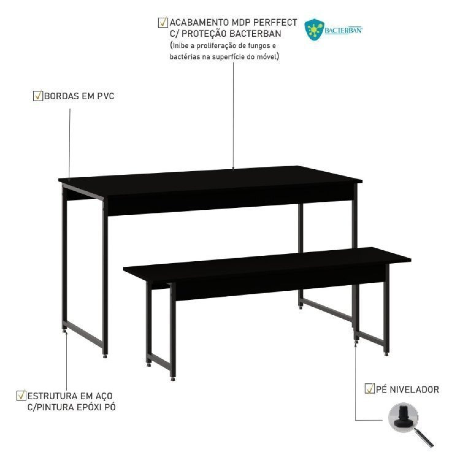 Conjunto Mesa de Jantar 1 Banco Industrial Kit 4 Cadeiras Base Madeira Espresso Móveis - 5