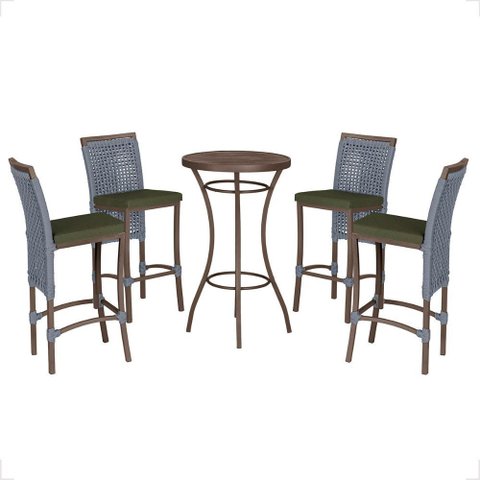Mesa Bistro e 4 Banquetas Roma Marrom Corda Náutica 12 Trama Original