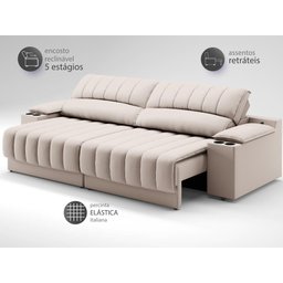 Sofá com Porta Copos e Carregador USB Retrátil e Reclinável Murano 2,00m Velosuede Areia - - 5