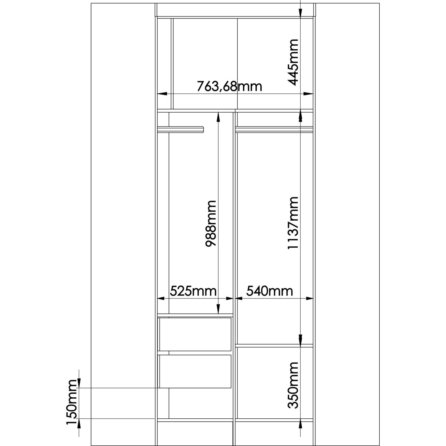 Guarda Roupa Modulado de Canto 2 Portas 2 Gavetas Closet Infinity  - 5