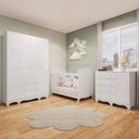 Ver imagem 1 de Quarto de Bebê Guarda-Roupa 4 Portas Cômoda e Berço MDF Mimo Espresso Móveis Branco Brilho