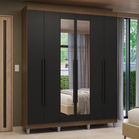 Guarda-Roupa Casal com Pés 6 Portas Batentes com Espelho Venus Madesa