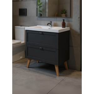 Gabinete para Banheiro com Cuba 80cm Retro Mdf Milano - On Móveis Cor:grafite