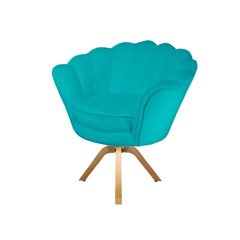 Poltrona Decorativa Pétala Base Giratória Madeira Suede Azul Tifany Ms Decor