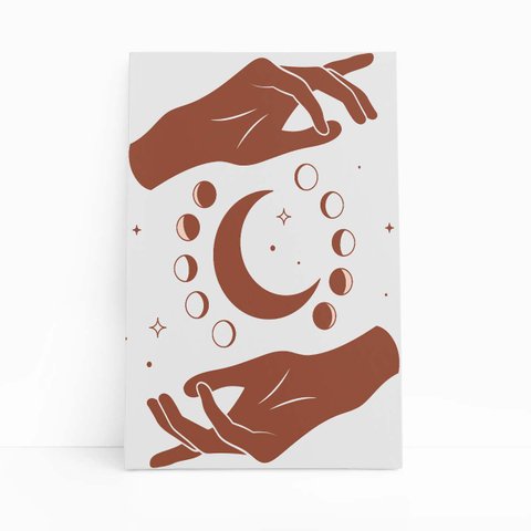 Fases da Lua Astros Mãos Minimalista Quadro Canvas 60x40cm