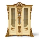 Ver imagem 1 de Cristaleira Clássica Luxuosa Bege e Dourada com 2 Portas de Vidro a: 232cm L: 194cm P: 65cm
